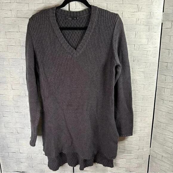 Prana navy gray sweater tunic V-neck knit extra long Gorp Corp organic cotton - Picture 1 of 8